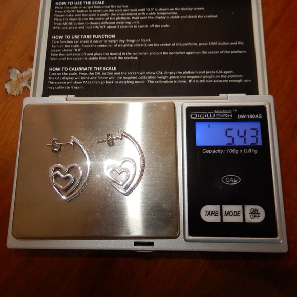 SUN 925 Sterling SILVER HEARTS DIAMONDS EARRINGS - Picture 12 of 15